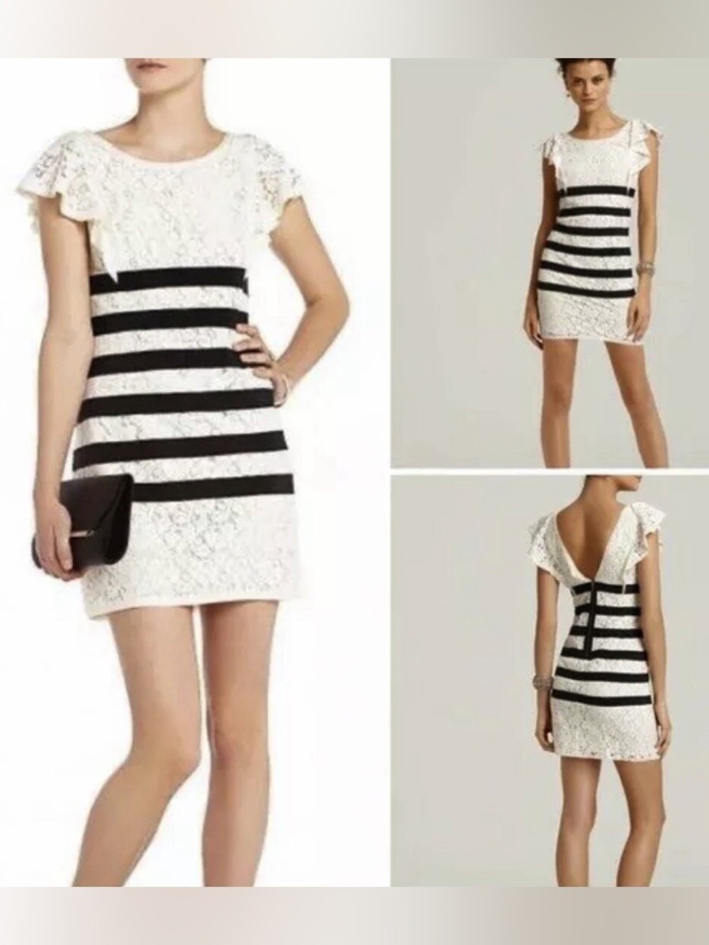 BCBG MAXAZRIA Striped Ivory Lace Renata Dress in Size 0